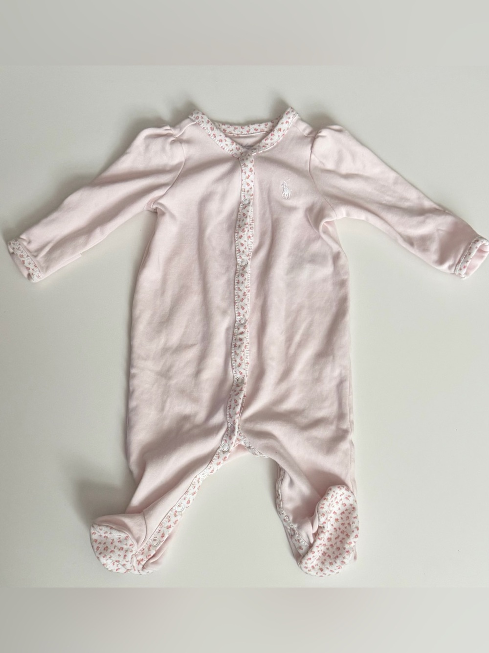 Polo by Ralph Lauren Light Pink Floral-Trim Footed One-Piece